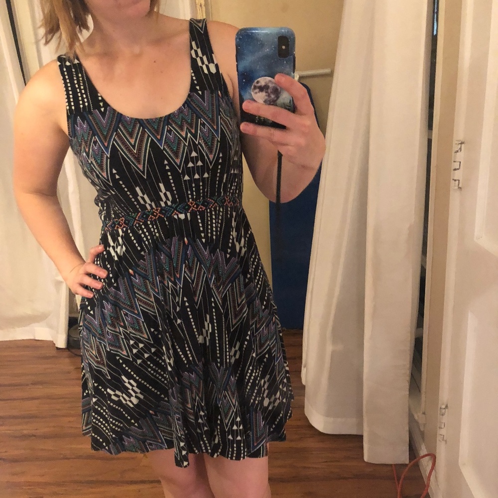 Element Black Boho Pin Line Pattern Dress Medium